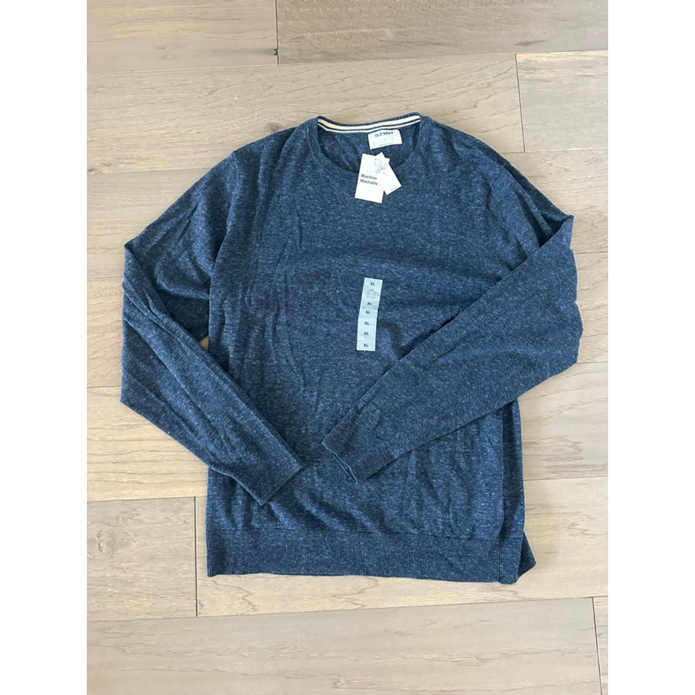 NWT Old Navy Men's Crewneck Sweater XL Heather Navy Stripe
